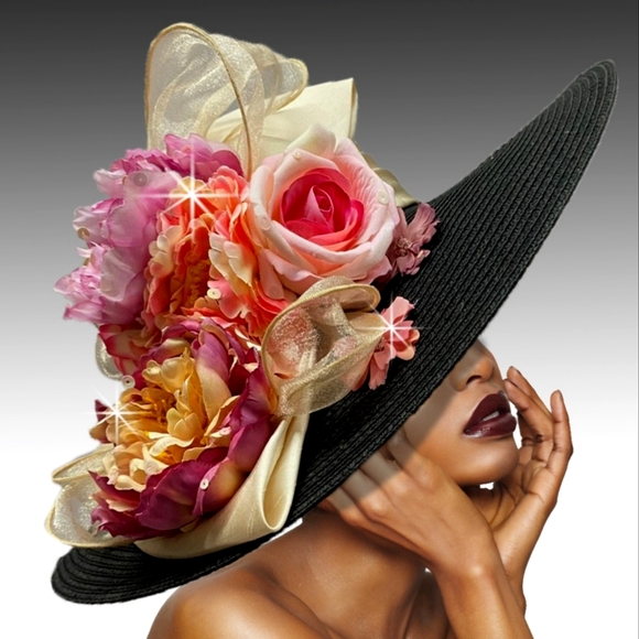 Black Enchanting Couture Floral Hat by Beloved Millinery Derby Tea Church Brunch